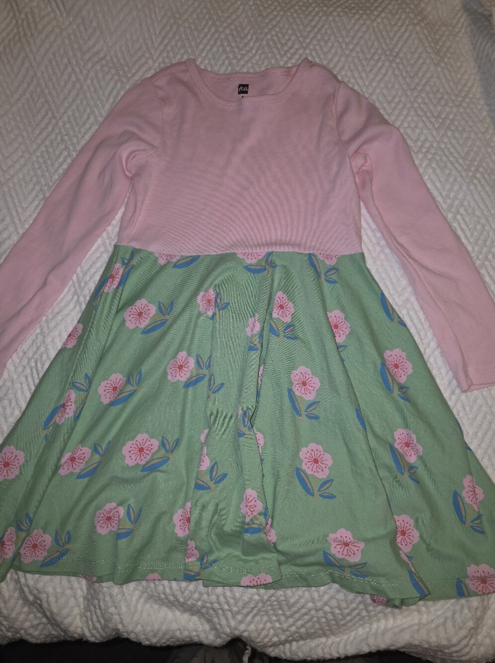 Girls' Tea Pink & Green Floral Long-Sleeve Dress